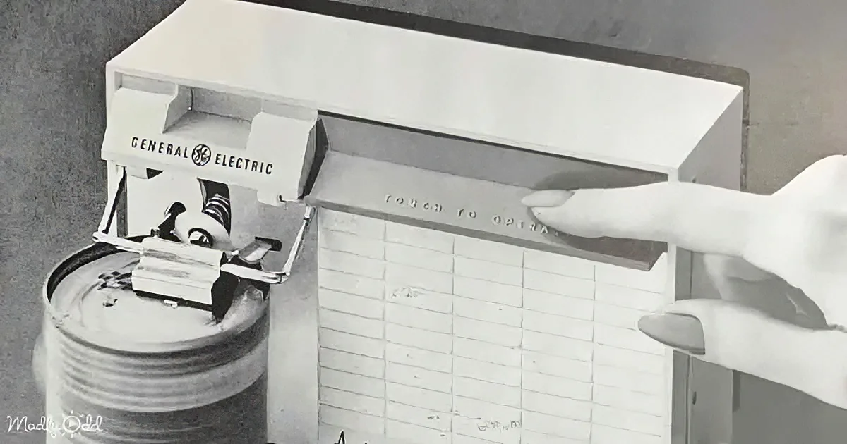 A vintage General Electric device with a "Touch to Operate" label is shown, with a hand interacting with it.