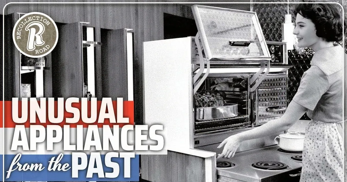 A vintage UDICO can opener and a woman basting a turkey in a retro kitchen.