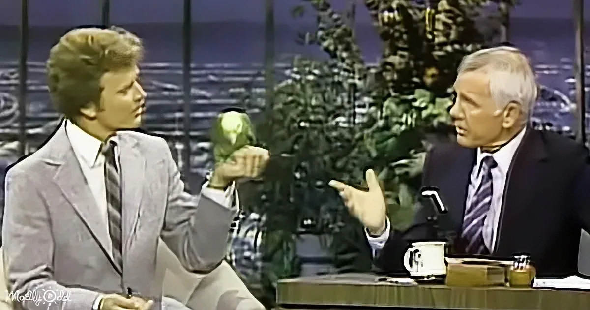 A man in a suit gestures animatedly while conversing with another man in a suit on a talk show set.