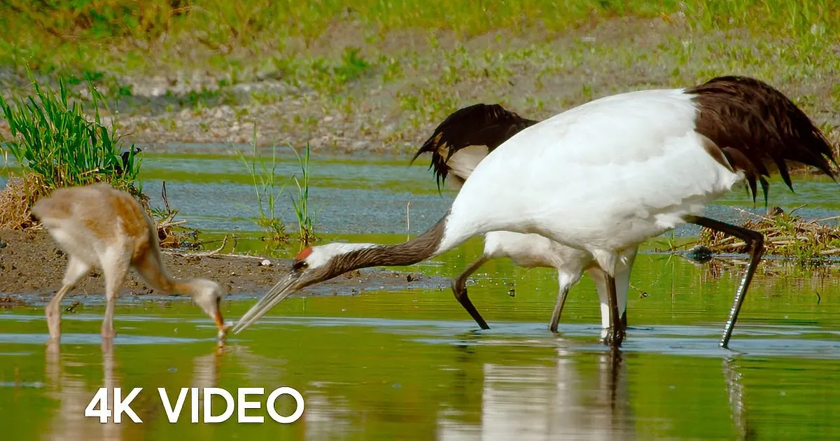 Baby Chick Gets Guarded by Crane From Deer Invasion in Japan