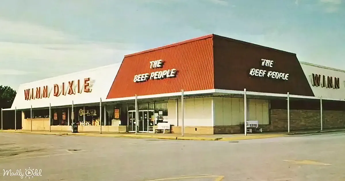 A Winn-Dixie store with a red roof and "The Beef People" sign is shown, along with an adjacent empty storefront.