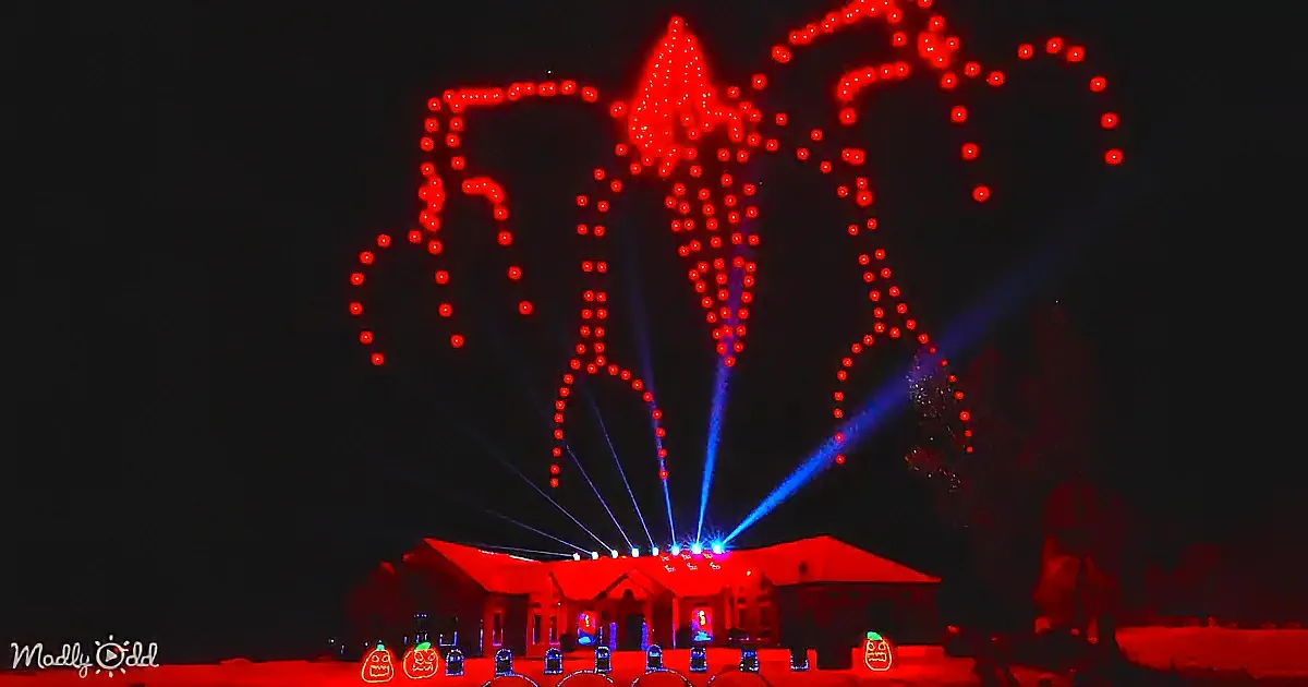 Halloween Sky Lit by 400ft Tall Drones With a Splash of Metallica and Ghostbusters