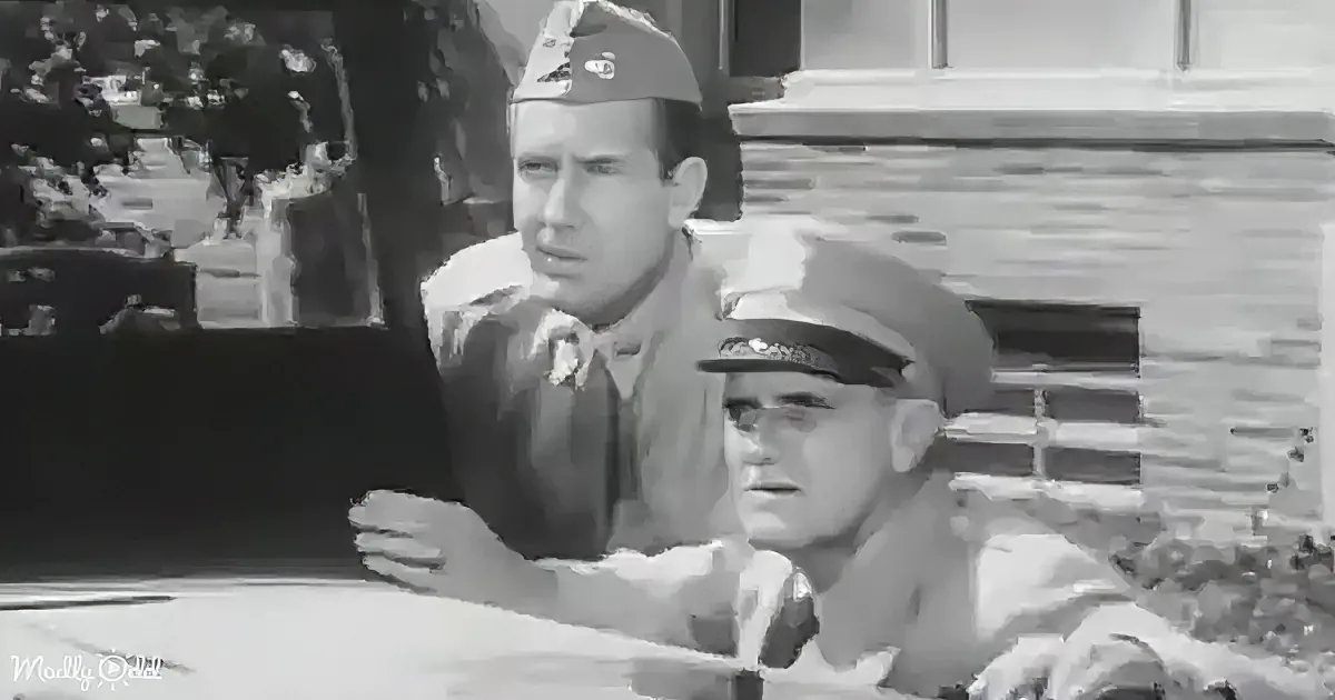 A man in a military uniform is sitting in a car, looking concerned, with another person beside him.