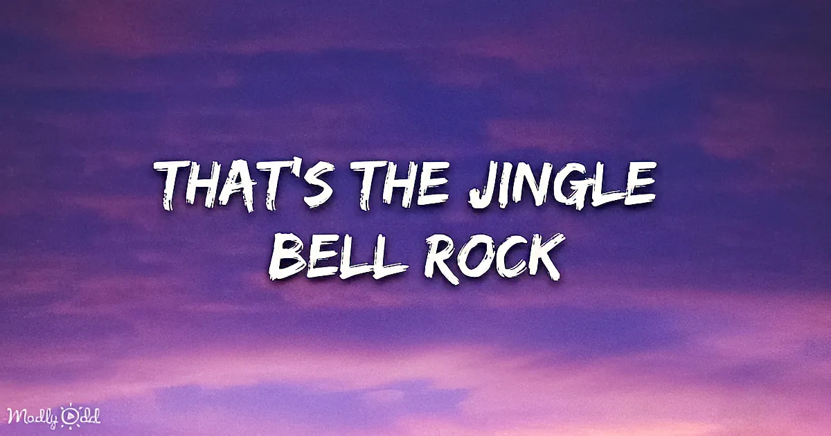 A purple sky with clouds and white text reading "THAT'S THE JINGLE BELL ROCK."
