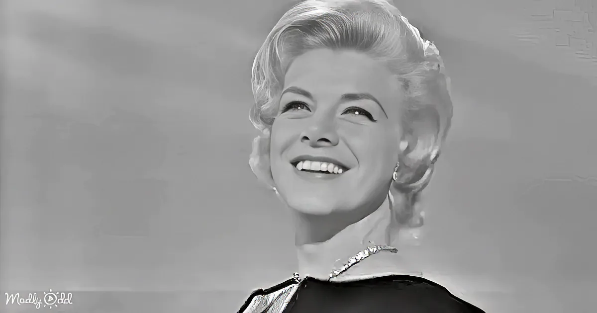 A smiling woman with blonde hair, wearing a necklace and a dark outfit, against a plain background.