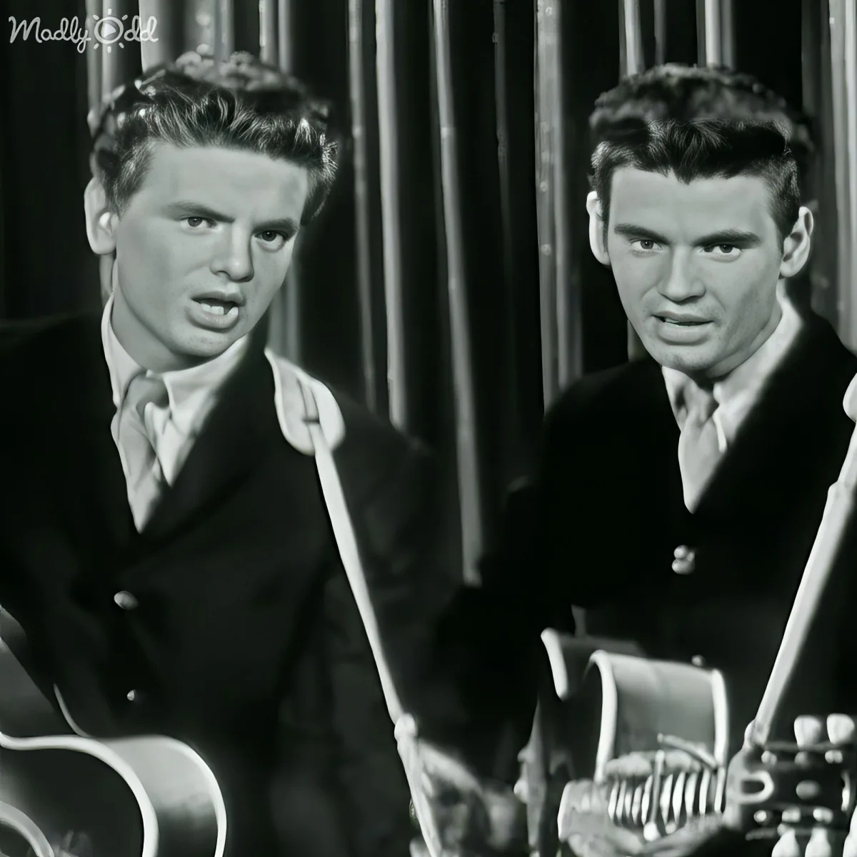 Close-up of The Everly Brothers singing