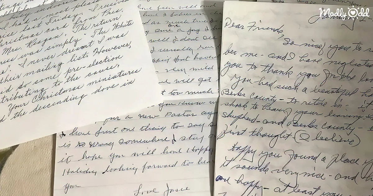 Handwritten letters expressing gratitude and well-wishes are displayed on a surface.