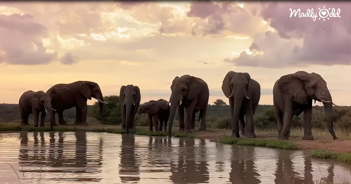 Take a Serene Sunset Stroll Alongside Gentle Elephant Companions