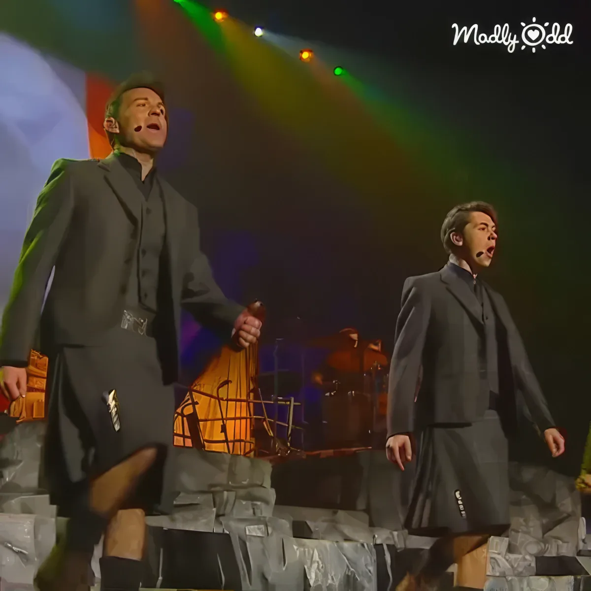 Celtic Thunder performs 'Ireland's Call,' members in kilts, audience clapping along.