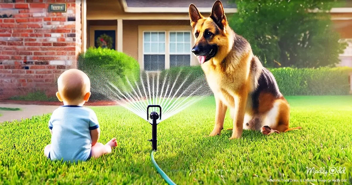 German Shepherd Battles ''Evil'' Sprinkler to Protect Baby Boy