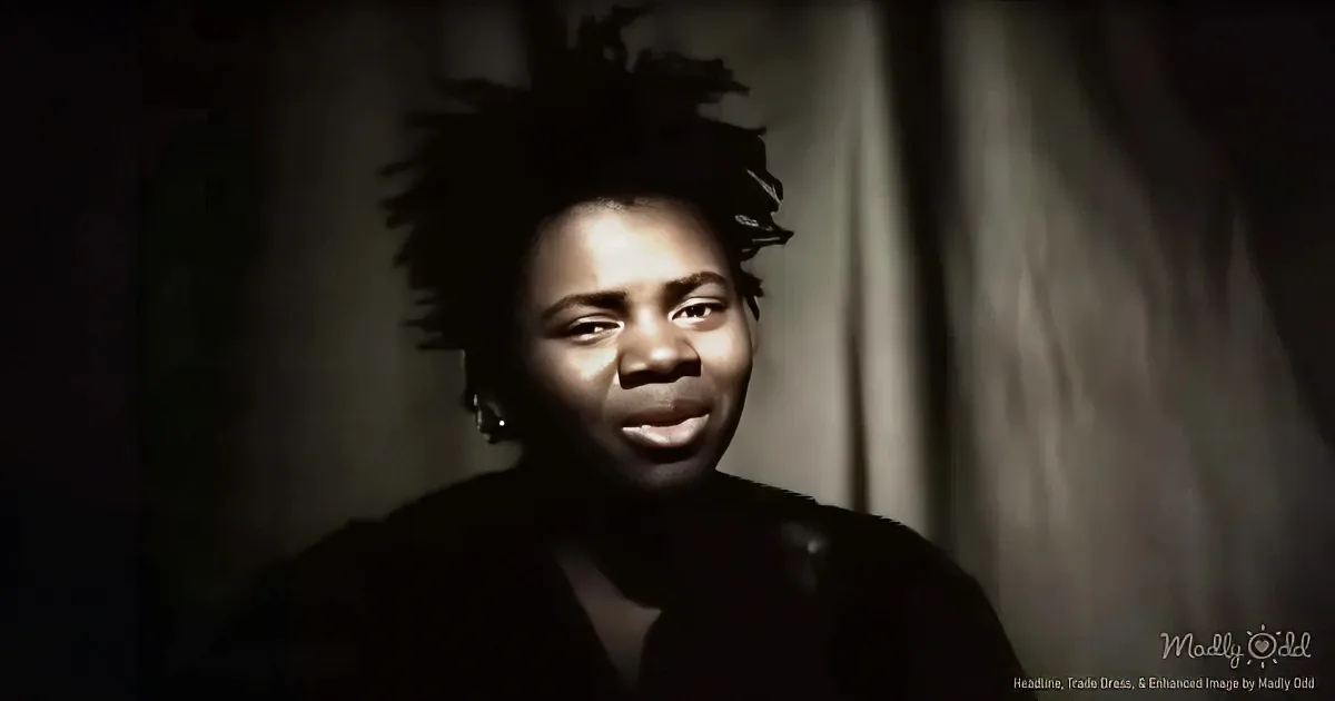 A person with dreadlocks is illuminated by a light source, creating a dramatic effect against a dark background.