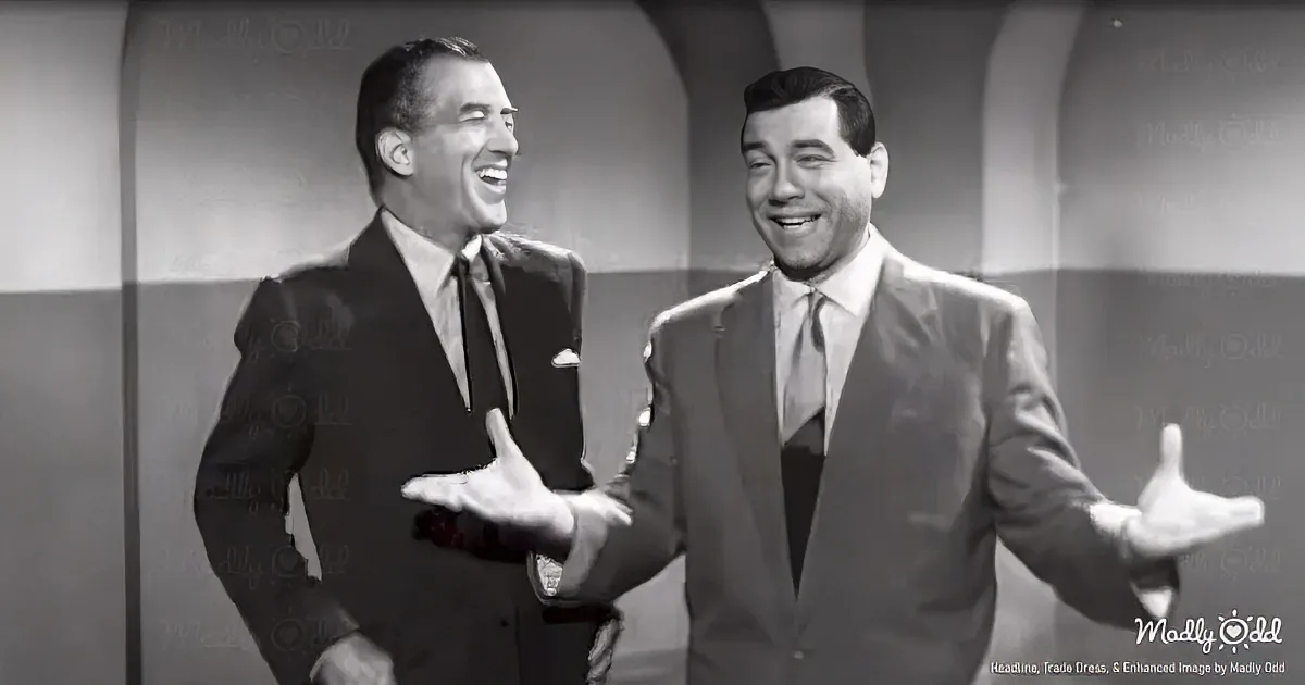Two men in suits smile and gesture, one with a hand raised, in a black-and-white scene.
