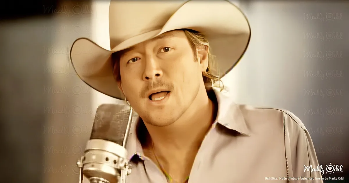 A man in a cowboy hat sings into a microphone, wearing a light shirt, with a blurred background.